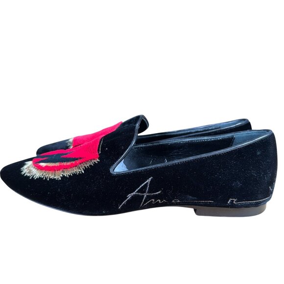 Saint Laurent Black Velvet Heart Smoking Loafer Shoes Size 37.5 - Picture 4 of 9